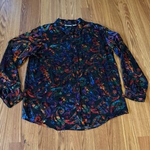 Chico’s‎ Design Vintage Colorful Long Sleeve Silk Blouse Size L